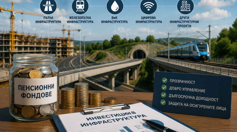 Пенсионни фондове и инвестиции в пътна, железопътна, ВиК и цифрова инфраструктура в България.